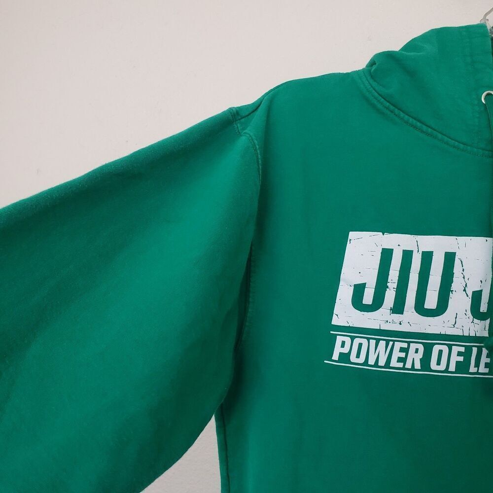 Brazilian Jiu Jitsu Hoodie Power Of Leverage Size M Green Fleece Lined Pockets - Picture 5 of 14